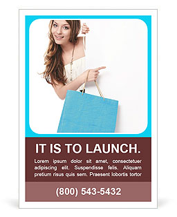 Beautiful girl looks out from behind the presentation Ad Template