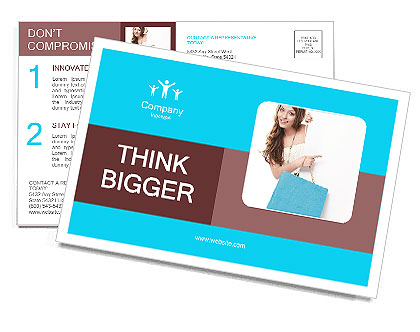 Beautiful girl looks out from behind the presentation Postcard Template