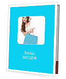 Beautiful girl looks out from behind the presentation Presentation Folder