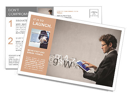 Young businessman working on a tablet Postcard Template