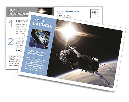 Spaceship on the background of the earth satellite Postcard Template