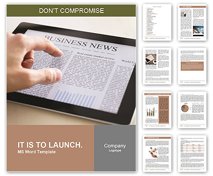 The hand turns the news on the tablet Word Template