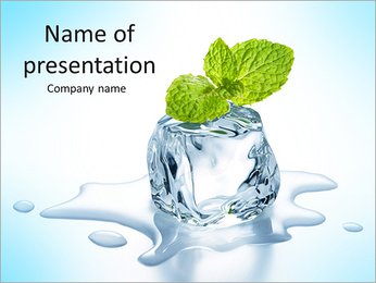 Melting ice cube and plant PowerPoint Template