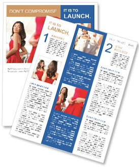 Happy Mixed Race Woman In Red Dress Tries On Outfit, Admiring Herself In Mirror Newsletter Template