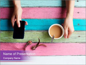 Using A Smartphone On A Coffee Table: A Convenient Way To Stay Connected. PowerPoint Template