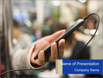 Subway Commuter Listening To Music On Cell Phone With Headphones PowerPoint Template