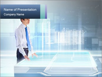Viewing A Futuristic Building Model - A Glimpse Into The World Of A Young Businessman. PowerPoint Template