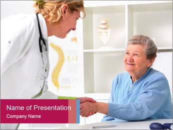 Male Physician Greets Elderly Woman Patient With A Handshake During Medical Consultation. PowerPoint Template