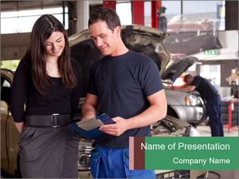 Mechanic And Customer Communication: A Male Mechanic And Female Customer Discussing Car Repairs PowerPoint Template
