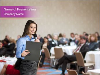 Conference Speaker: Successful And Attractive Businesswoman Delivering A Talk. PowerPoint Template