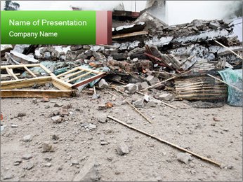 A pile of rubble with a green sign that says name of presentation company name PowerPoint Template