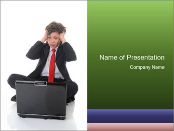 Isolated Business Boy Sitting In Front Of Computer On White Background PowerPoint Template