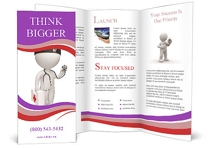 Isolated 3D Image Of Small Doctor With Stethoscope And First-Aid Set On White Background Brochure Template