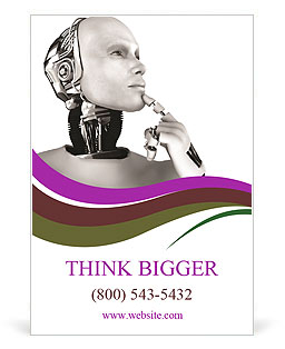 Isolated White Background Male Robot Deep In Thought Ad Template