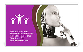 Isolated White Background Male Robot Deep In Thought Business Card Template