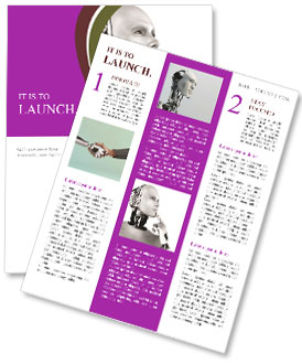 Isolated White Background Male Robot Deep In Thought Newsletter Template