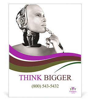 Isolated White Background Male Robot Deep In Thought Poster Template