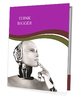 Isolated White Background Male Robot Deep In Thought Presentation Folder