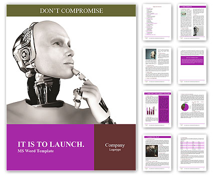 Isolated White Background Male Robot Deep In Thought Word Template