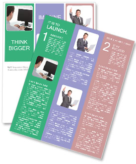 Businessman At Work: View From Behind Computer In Office Newsletter Template