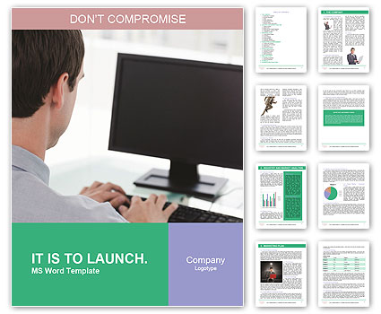 Businessman At Work: View From Behind Computer In Office Word Template