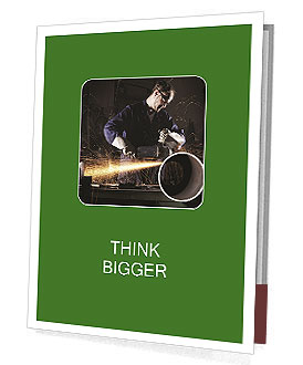 Steel Pipe Cutting In Workshop By Heavy Industry Worker Using Angle Grinder Presentation Folder
