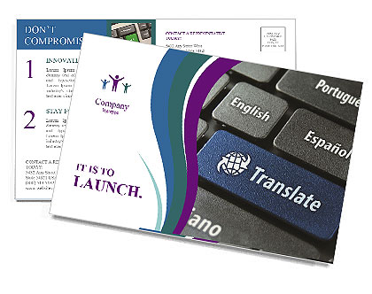 Online Multilingual Translation Concept: Close-Up Of Multi-Language Keyboard With Blue Translate Word Key (Clipping Path Included Postcard Template