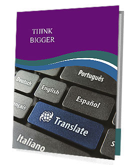 Online Multilingual Translation Concept: Close-Up Of Multi-Language Keyboard With Blue Translate Word Key (Clipping Path Included Presentation Folder