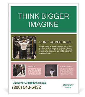 Astonished Man In A Data Center Network Environment. Poster Template