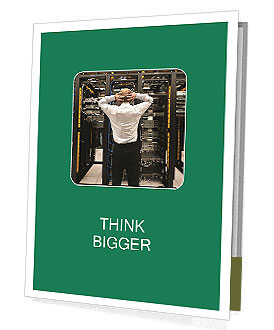 Astonished Man In A Data Center Network Environment. Presentation Folder