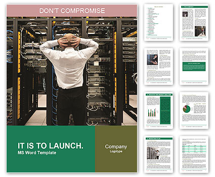 Astonished Man In A Data Center Network Environment. Word Template