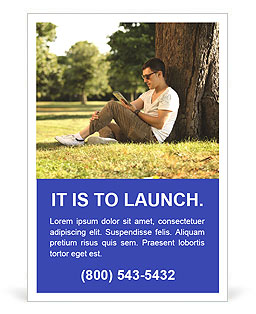 Man Using Tablet While Sitting Under A Tree. Ad Template