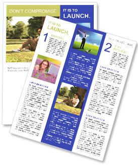 Man Using Tablet While Sitting Under A Tree. Newsletter Template