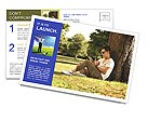 Man Using Tablet While Sitting Under A Tree. Postcard Template