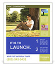 Man Using Tablet While Sitting Under A Tree. Poster Template