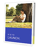 Man Using Tablet While Sitting Under A Tree. Presentation Folder