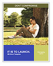 Man Using Tablet While Sitting Under A Tree. Word Template
