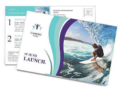 Barrel Surfing On A Blue Ocean Wave: Riding The Tube Postcard Template