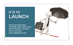 3D White Businessman Balancing Briefcase And Umbrella - Isolated On White Background Business Card Template