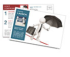 3D White Businessman Balancing Briefcase And Umbrella - Isolated On White Background Postcard Template