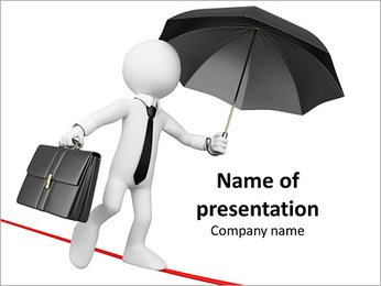 Illustrated Businessman with Black Umbrella and Suitcase PowerPoint Template