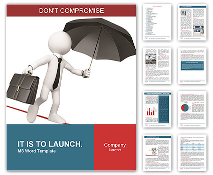 3D White Businessman Balancing Briefcase And Umbrella - Isolated On White Background Word Template