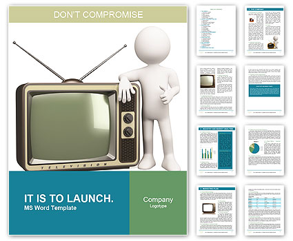 Isolated 3D Image Of White Person With Retro Television On White Background Word Template