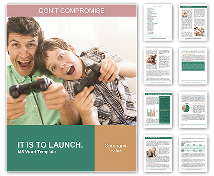 Father and Son Playing Video Game Word Template