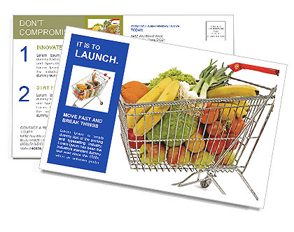 Fruits in Supermarket Trolley Postcard Template