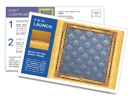 Golden Frame with Blue Pattern Postcard Template