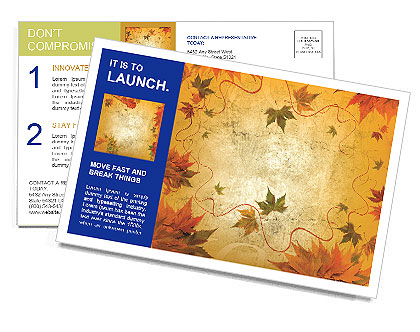 Sepia Autumn Leaves Pattern Postcard Template