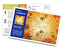 Sepia Autumn Leaves Pattern Postcard Template