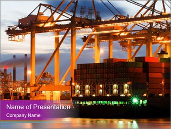 Harbor with Containers at Night PowerPoint Template