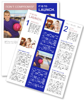Shallow Depth Of Field Photo: Joyful Boy In Blue Shirt Playing With Pink Ball At Bowling Club Newsletter Template